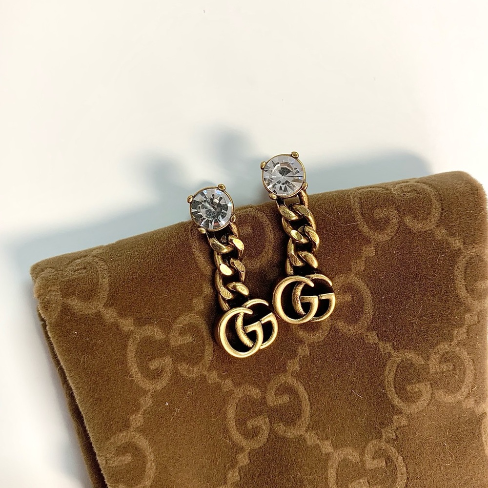 Genuine Gucci Pierced Crystal GG Studs Chain